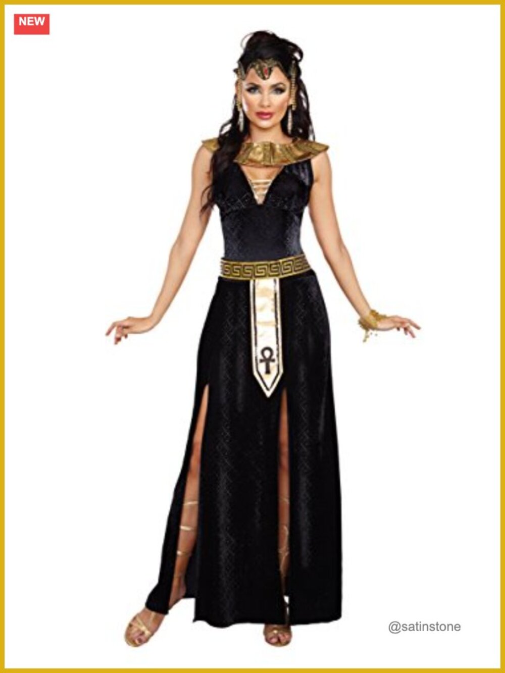Cleopatra Costume Black Velvet Gown Egyptian Sequined Collar Belt Women